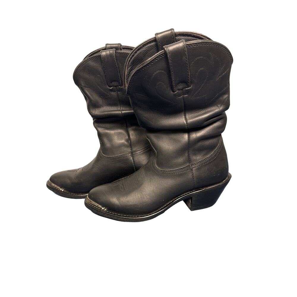 Vintage Durango Black Leather Cowboy Boots Steel Piece on‎ Toe 7.5 Pre-owned